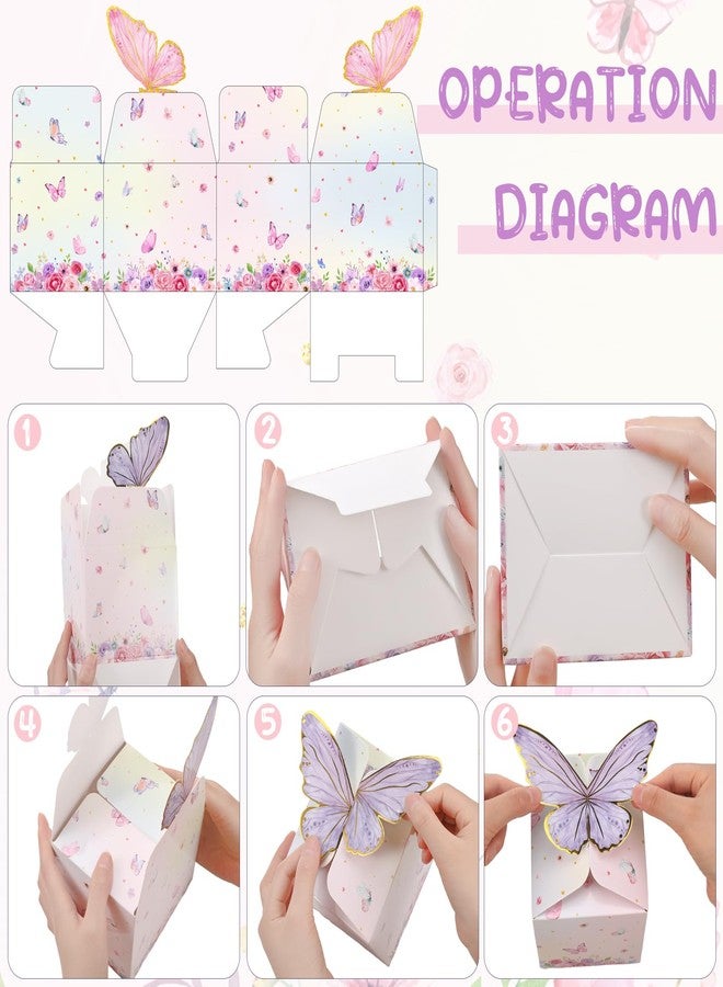 Qilery 24 Pcs Butterfly Party Favor Treat Boxes Pink and Purple Floral Goodie Gable Candy Box Gift Boxes Paper Butterfly Decorations for Birthday Party Supplies Chocolate Present Wedding Baby Shower - Image 3